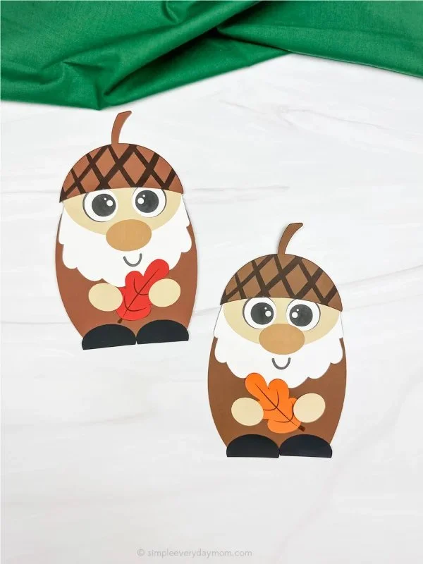 Kids acorn gnome craft with free template for autumn activities