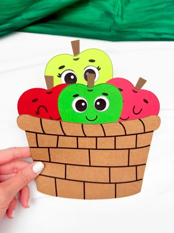 Children's easy apple basket craft template for creative activities