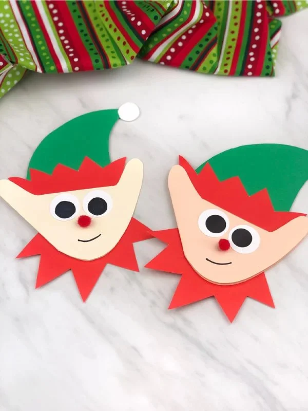 Elf handprint Christmas card template for kids - free printable design