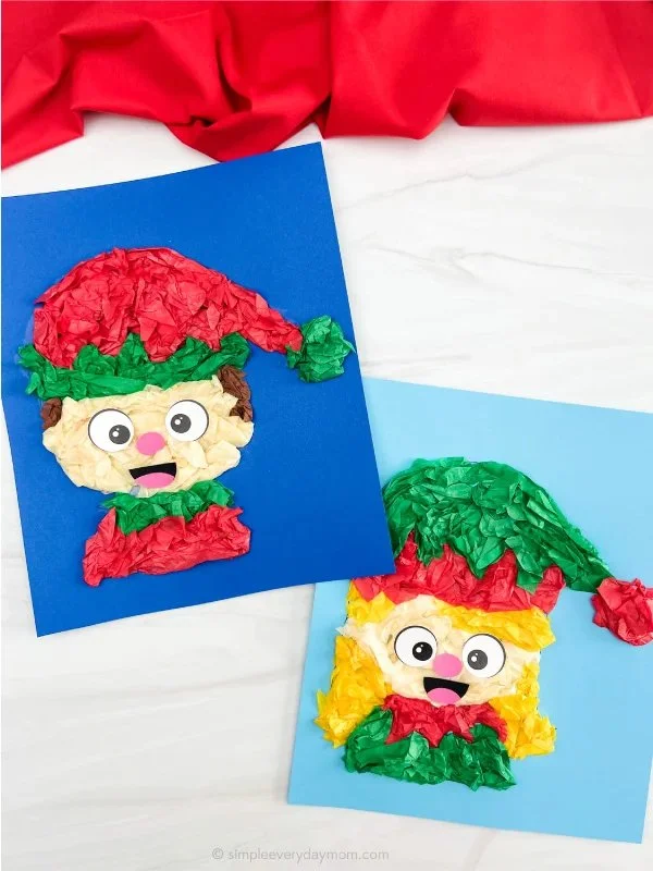 Kids crafting an Elf Tissue Paper decoration using a free template.