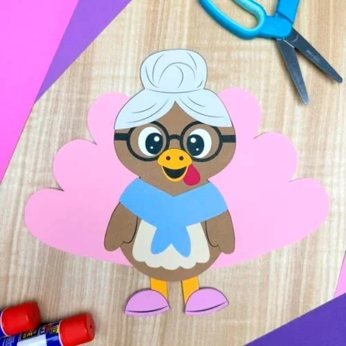 Free printable Granny Turkey Disguise template for Thanksgiving fun