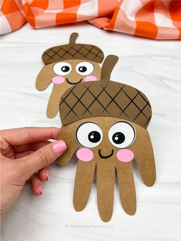 Handprint acorn craft template for kids activities