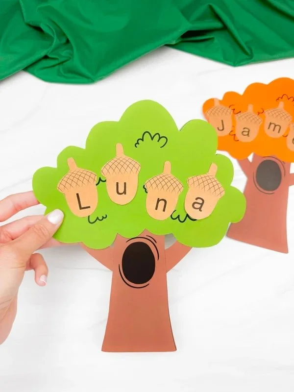 Simple acorn name craft for kids with free PDF template