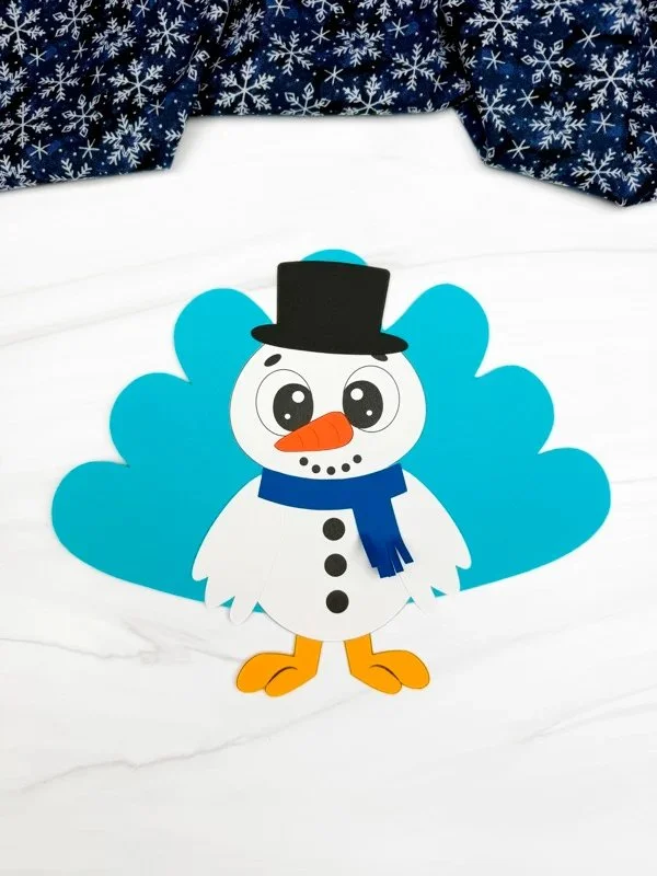 Kids' Snowman Turkey Disguise Craft PDF template for Thanksgiving fun