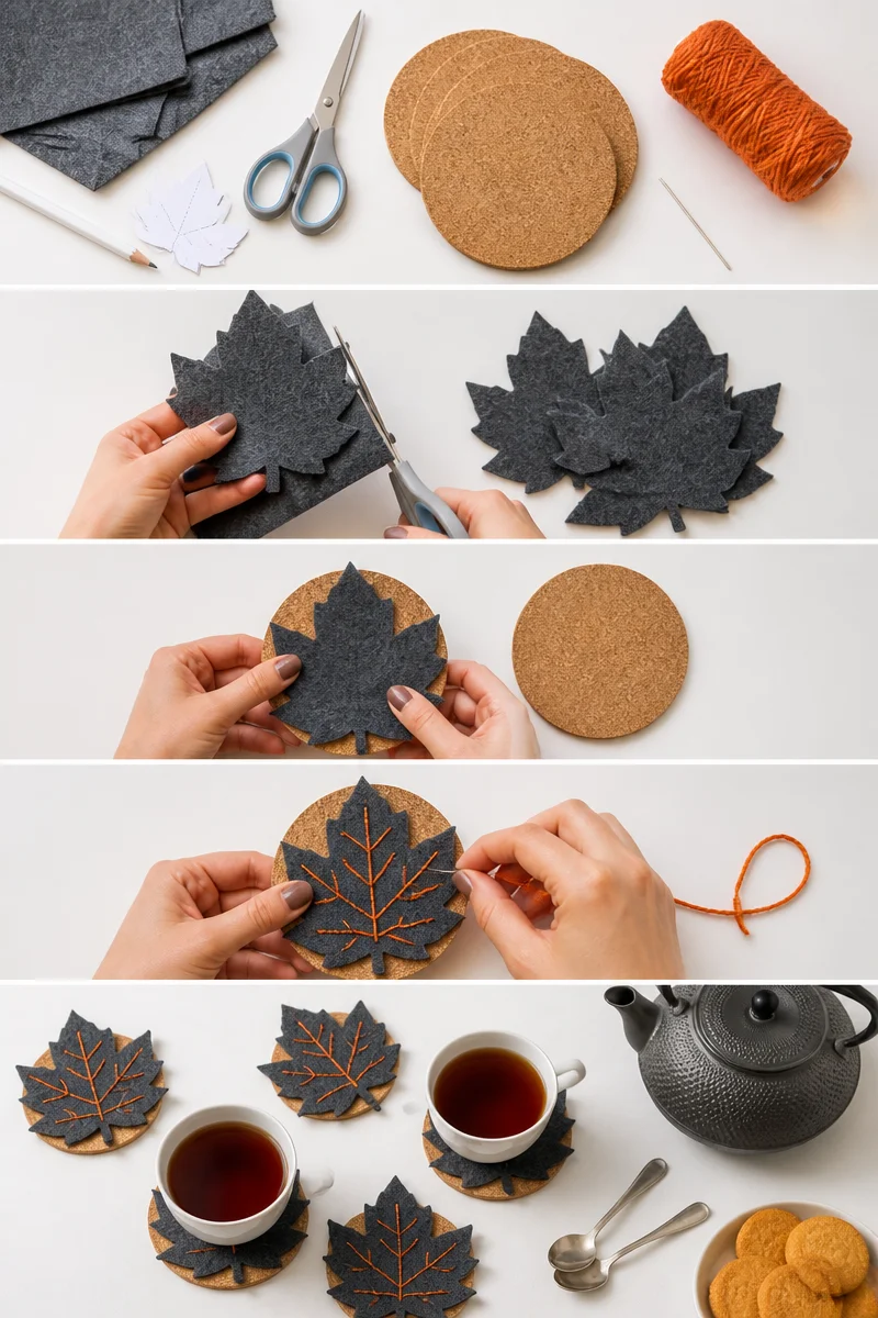 10 Min DIY Cork Coasters (with FREE leaf templates) • Grillo Designs