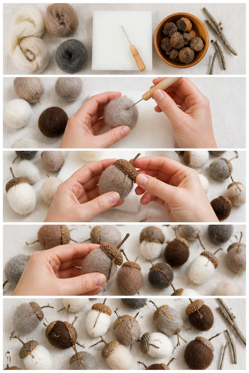 Felted Wool Ball Acorns
