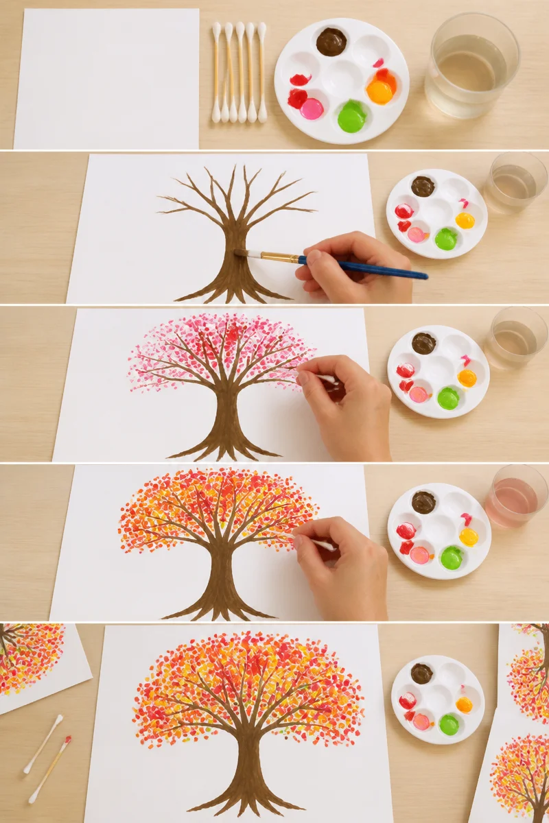 How to Make a Q-Tip Fall Tree Painting
