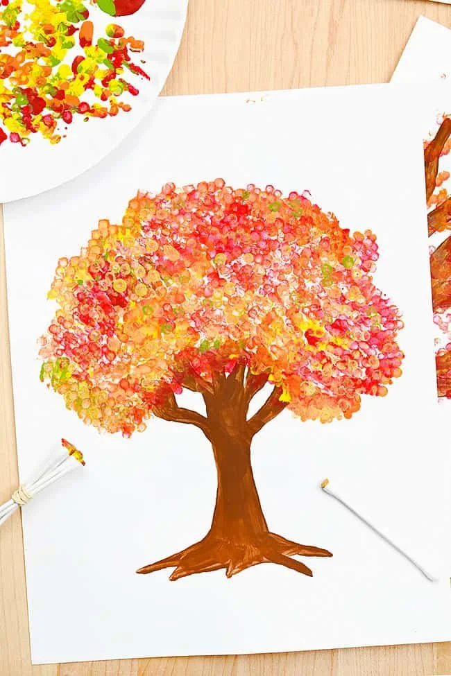 How to Make a Q-Tip Fall Tree Painting