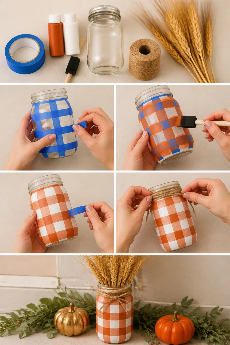 How to Paint a Buffalo Check Mason Jar - Weekend Craft