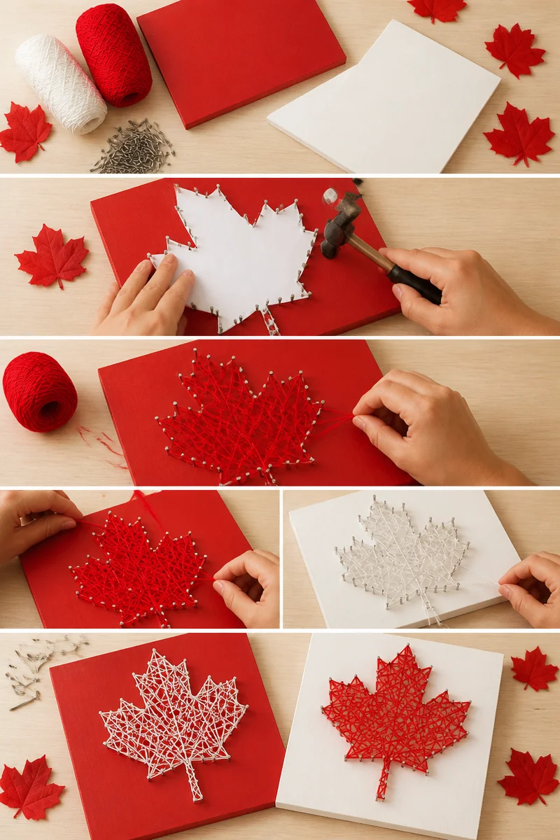Maple Leaf String Art | Easy String Art Craft for Canada Day