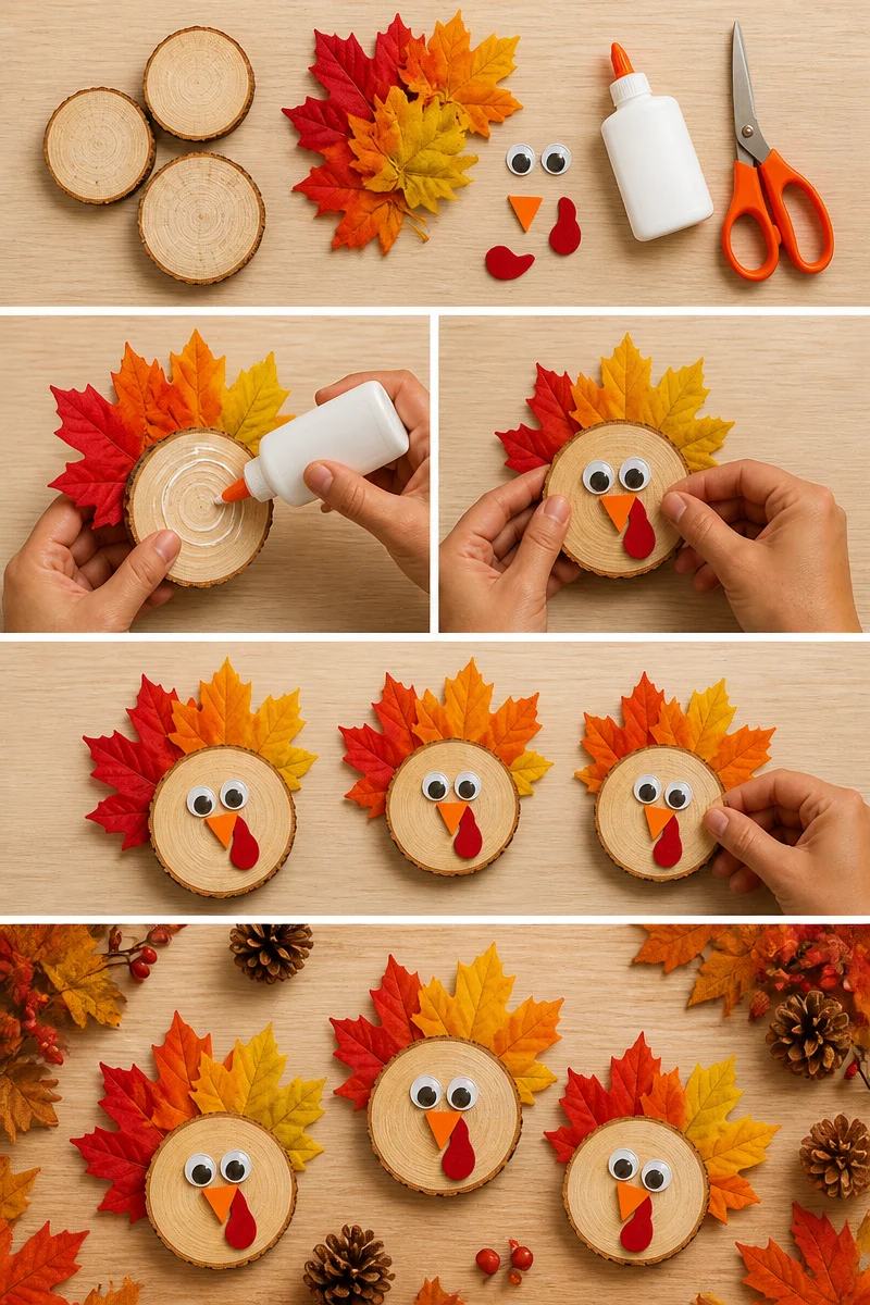 Wood Slice Turkey Craft - Cute & Easy Turkey Decoration